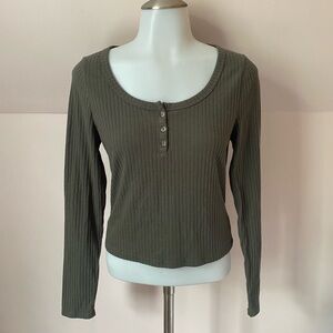 Wild Fable Green Ribbed Button Down Crop Top